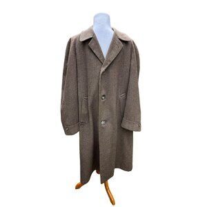 Grenadier Wool Topcoat Mens 42" chest Long 42" Brown Herringbone 3 Button Notch